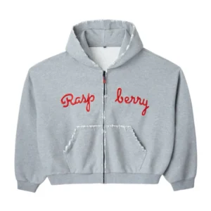 Raspberry Script Zip Grey Hoodie